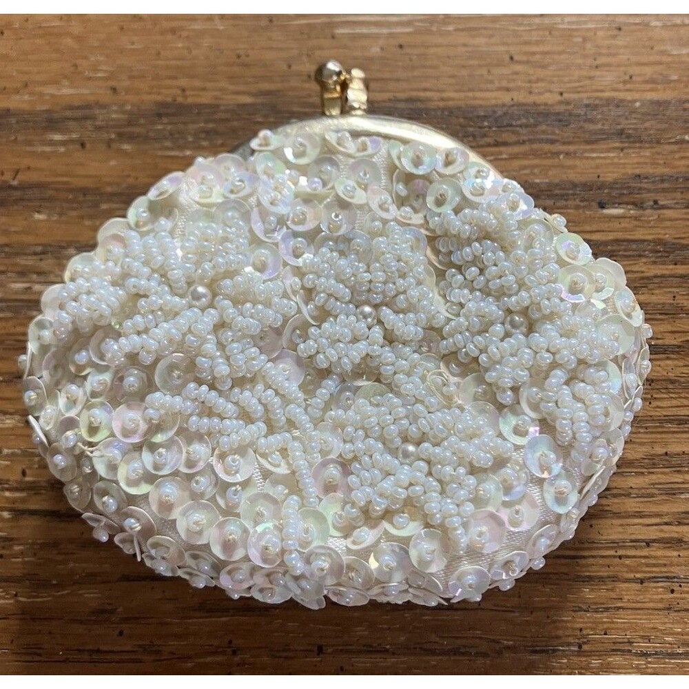 Vintage DeLill Coin Purse 1950’s Seed Pearls And Sequins